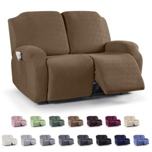 KinCam Recliner Covers, Stretch Reclining Chair Covers, Recliner Sofa Slipcovers Stripe Jacquard Recliner Couch Covers Furniture Protector Covers for Pet Kid (2 Seater, Brown) photo 1