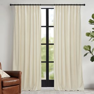 RYB HOME Beige Velvet Curtains 102 inches with Hook Belt, Soft Fabric Room Darkening Thermal Insulated Luxurious Home Decor Curtains for Living Room Bedroom, W 52" x L 102", 2 Panels Set photo 1