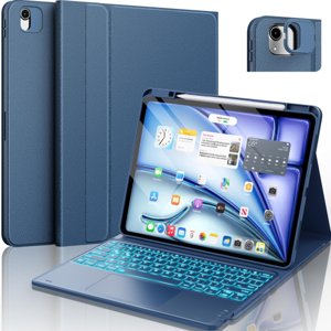 CHESONA for iPad Air 13 Inch (M4 2026/M3 2025/M2 2024) & Pro 12.9 Inch(6th/5th/4th/3rd) Case with Keyboard - Multi-Touch Trackpad, Stain Proof Case, Detachable Keyboard with 7 Colors Backlit,Navy Blue photo 1