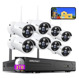 Wireless Security Camera System,SMONET 1080P 8 Channel Home Surveillance DVR Kits with 8pcs 2MP Full HD Cameras 3TB HDD Night Vision Motion Detection Free App for Indoor Outdoor 24/7 Video Recording