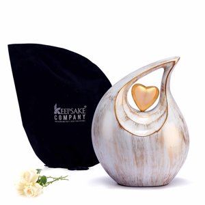 Teardrop Heart Urn for Human Ash| Cremation Urns Ashes |Urn for Human Ashes | Decorative Cremation Urn | Large | 2.5 Litre Capacity | White - Golden photo 1