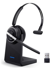 Bluetooth Headset, Wireless Headset with Microphone for PC, V5.2 Computer Headset with Noise Cancelling Mic, USB Dongle, Charging Base & Mute Button for Work, Cell Phones, Computer (Black) photo 1