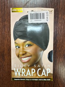 Donna Silky Satin Wrap Cap Black One Size Stretch Sleep Hair Bonnet Night Cap