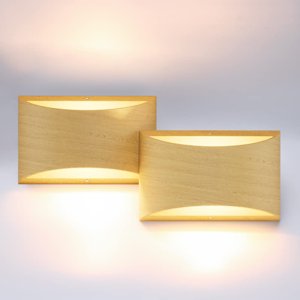 Aipsun Aluminum Modern LED Wall Sconce Hardwired Interior Wall Lights Set of 2 Wood Texture Up and Down Wall Mount Light for Living Room Bedroom Hallway Corridor Warm White 3000K(with G9 Bulbs) photo 1