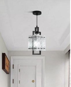 YUXINLUX Black Pendant Light Fixtures Modern Pendant Lights Kitchen Island Water Ripple Glass Square Pendant Light Adjustable Hanging Pendant Lighting for Kitchen Dining Room Over Island 1 Pack photo 6