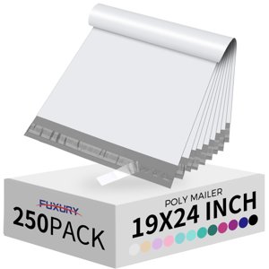 Fuxury Poly Mailers 19x24Inch 250Pcs,Waterproof Shipping Bags for Clothing,Strong Adhesive Shipping Envelopes for Small Business,Self Seal Heavy Duty Poly Mailer Bags,Flexible Mailing Bags White photo 1