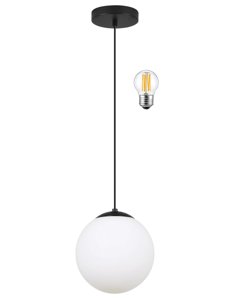 KoKo&Yukina 6-inch mini Modern Globe Pendant Light Opal Glass with Black Finish Contemporary Mid Century Adjustable Hanging Light Fixture for Living Room Bedroom Kitchen (Bulb Incl.) photo 1