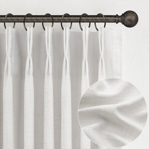 Custom Beige White Lush Decor Viral 95 Inch Curtains 2 Panel Set for Sliding Glass Doors, Elegant Pinch Pleated Thick Linen Sheer Curtain Light Filtering Privacy 94-96 Inches Window Drapes with Design photo 1