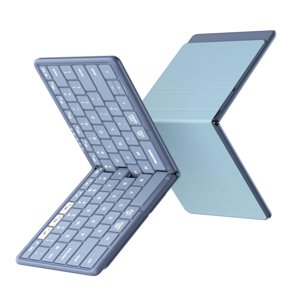 Samsers Full-Size Foldable Bluetooth Keyboard, KF08S Wireless Folding Keyboards with PU Leather Cover, Portable Travel for iPhone iPad Smartphone Tablet Laptop, Android Windows Mac OS, Blue photo 1