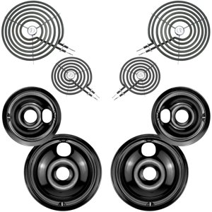 Electric Stove Burner Drip Pans WB31M19(8”) WB31M20(6”) and Electric Stove Top Burner WB30M1(6") WB30M2(8") Compatible for G-E Hot-point Ken-more General Electric Stove Parts by MIFLUS photo 1
