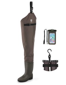 TIDEWE Hip Wader, Lightweight Hip Boot for Men and Women, 2-Ply PVC/Nylon Fishing Hip Wader Brown Size 8