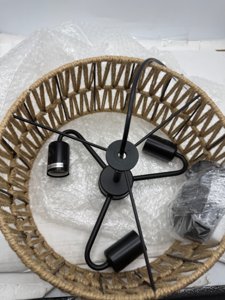Hchunqjor 3-Light Coastal Woven Flush Mount Light Fixture Boho Rustic Hemp Rope Drum Semi Flush Mount Ceiling Light for Hallway Bedroom Kitchen Entryway Farmhouse Living Room, Black photo 10