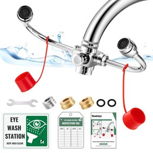 Huanyu Faucet Mounted Eyewash Station 360°Rotation Emergency Eye Wash Station Sink Attachment Adjustable Direction Eye Wash Faucet for Laundry Room Kitchen Sink with 3 Adapters (Style B) photo 1