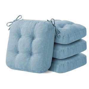 IASEAHK Chair Cushions for Dining Chairs, Dining Chair Cushions, Tufted Indoor Chair Pads with Ties & Non Slip Backing, Seat Cushions for Kitchen Chairs 16.5” x 16.5” x 3.5”, Set of 4, Light Blue photo 1