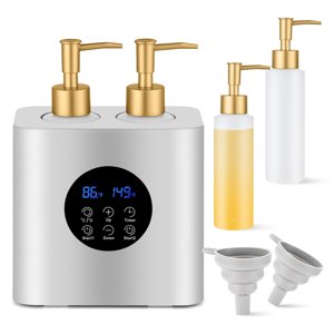 Massage Oil Warmer Heater with 4 Massage Oil Bottles and 2 Funnels,Adjustable Temp (86–149°F)&Timer (0.5–24H) Lotion Warmer,Dual Bottle Heated Oil Dispenser for Spa, Salon & Home Use(Silver) photo 1