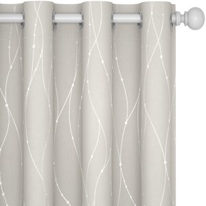 Deconovo Room Darkening Curtain, Beige Curtain, Thermal Insulated Noise Reducing Drapes, Silver Wave Dots Print, 52 x 108 Inch Long, Grommet Window Panels for Living Room Sliding Glass Door, Set of 2 photo 1