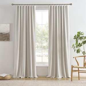 RAIN CITY 94 Inch Long Black Out Curtains 2 Panels Custom Drapery Neutral Blackout Pleated Ceiling Track Curtain for Dining Room Linen Textured Back Tab with Hooks 50"x94" photo 1