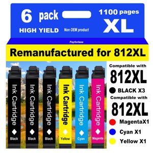 PayForLess for 812XL Remanufactured for Epson 812XL Ink cartridges Combo Pack 812 XL for Workforce Pro WF-7840 WF-7820 WF-7310 EC-C7000 Printer 3 Black 1 Cyan 1 Magenta 1 Yellow 6 Pack photo 1