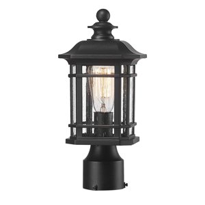 Emliviar Outside Light for Post, Black Outdoor Pole Light Fixture, Aluminum with Seeded Glass, WE270P BK photo 1