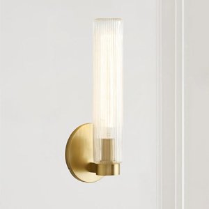 Radiant Fluted Glow Sconce,Fluted Glass Shade,Textural Touch,Sleek Metallic Finish,Suitable for Indoor and Outdoor Use,Bathroom Sconce,Bathroom Wall Lights,6" w x 4" d x 16" h photo 1