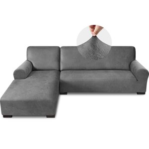Pfrstuv Sectional Couch Covers, Leather Look Sofa Cover L Shape 2PCS Soft Stretch Slipcover for Sectional Sofa, Non Slip Furniture Protector (3 Seat Sofa + 3 Seat Right Chaise, Grey) photo 1