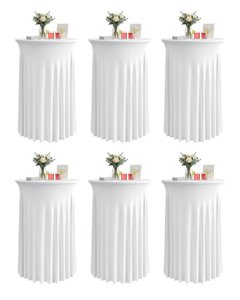 KeyWave Cocktail Table Tablecloth with Skirts - 32x43 Inch Wavy Spandex High Top Cocktail Table Covers, Ruffle Drape Highboy Tablecloth Reusable for Party Wedding Cake Standing Table, White, 6 Pack photo 1