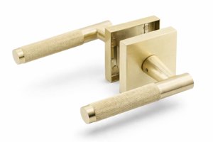 Premium Polished Gold Door Handles for 1 3/8" - 2" Compatible Doors – Soft Gold Handles Interior with Lock - Easy Installation, Reversible, Button Lock (Privacy Lock)- Designed by Architects photo 1