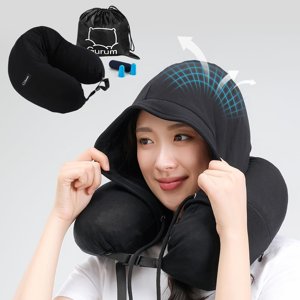 Gurum™ Hooded Premium Latex Travel Pillow – Comfortable Neck Support with Side Pocket & Breathable Tencel Cover – Perfect for Airplane, Car, Home, and Long Flights. photo 1