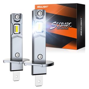 SEALIGHT H1 Fog Bulbs, 50,000LM Super Brighterness 1:1 Mini Size, 6500K Cool White Fog Lights with 15000RPM Cooling Fan - Box has water damage , 3 Minutes Inatallation, Pack of 2 photo 1