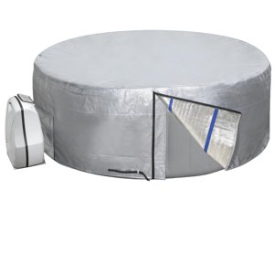 UCEDER Round Insulated Hot Tub Cover,Outdoor Waterproof Inflatable Hot Tub Thermal Cover with Install Door Design, Energy-Saving and Eco-Friendly Spa Cover for Keeping Warm(Silver, 83" D x 28" H) photo 1