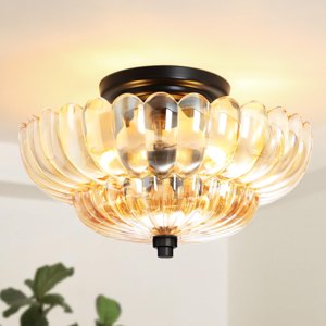 GloMuse Semi Flush Mount Ceiling Light Fixture Vinatge Black Ceiling Lights Mid Century Modern Glass Close to Ceiling Lighting Fixtures for Bedroom Hallway Foyer Bathroom Kitchen Laundry Room Nursery photo 1