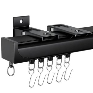 Curtain Rail Heavy-duty Ceiling and Wall Mounted 12.40FT Thickened Upgraded Version Black with Hooks Curtain System for Living room Bathroom Study Sliding Door photo 1
