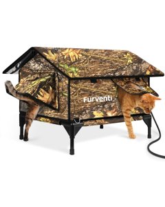 Heated Cat House for Outside,Extremely Weatherproof&Insulated in Winter,Elevated Outdoor Cat Shelter with Waterproof Eaves&Escape Door for Feral Stray Barn Cats(Leaves,L) photo 1