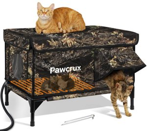 Outdoor Heated Cat House in Winter,Extremely Insulated & Weatherproof,Elevated Feral Cat Shelter with Waterproof Eaves & Escape Door for Outside Stray Barn Cat photo 1