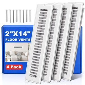 2x14 Floor Register, White Vent Covers for Home Floor & Wall, 4 Pack Floor Vents with 8 Pack Screws, Heavy Duty Walkable Metal Face & Air Supply Lever for Quiet Adjustable Return Air Vent Cover photo 1