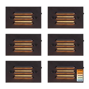 CLOUDY BAY 4 Inch 5CCT 12V 4W Low Voltage LED Step Light with Horizontal Louvered Faceplate for Steps Decks Stairs,Outdoor Stair Lights,Wet Locations,6 Pack,Oil Rubbed Bronze