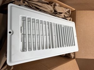 4x10 Floor Regsiter - 5 Pack Vent Covers for Home Floor Wall Ceiling - White with Screws for Easy Installation - Heavy Duty Steel Walkable Finish for Quiet Adjustable Airflow HVAC Register Grilles 4/5 are new, 1/5 is used. photo 3