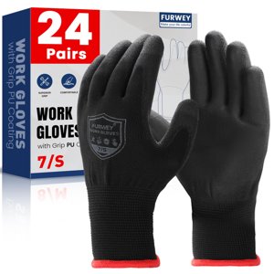 FURWEY Safety Work Gloves-24 Pairs,PU Coated Safety Gloves with Grip,13 Gauge Seamless Knit Glove,for Men and Women, Ideal for Warehouse Package Handling?Construction, Gardening?Small? photo 1