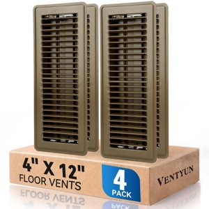 4" x 12" Floor Register Vent Covers 4-Pack, Walkable Powder-Coated Metal Vent Covers with Adjustable Airflow, Curved Safe Edges for Floor/Wall, Brown photo 1