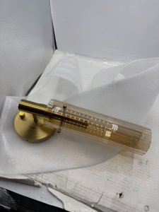 Wall Sconce Light Fixture Brushed Brass Amber Ribbed Cylinder Glass Shade Single photo 5