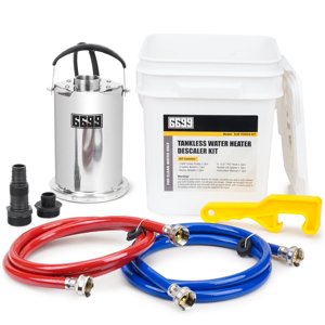 6699 Tankless Water Heater Flushing Kit Includes 1/4HP Submersible Stainless Steel Sump Pump with Two Adapters & 3 Gallons Pail with Bucket Lid Opener & Two 1/2” Dia X 6’ PVC Hoses with Washers photo 1