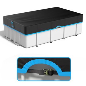 AGROAIDE 9x18 Ft Rectangle Pool Cover, Ultimate Windproof with Fast Tightening Ratchet & Sturdy Nylon Black Strap, 420D Oxford Fabric for All Season Use - Tear Resistant, UV & Dust Proof photo 1