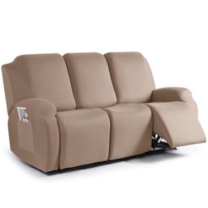 TAOCOCO Recliner Sofa Slipcover, 3 Pieces Polyester Fabric Stretch Sofa Covers for 3 Seat Reclining Couch, Soft Washable Furniture Protector with Pockets (3 Seat, Khaki) photo 1