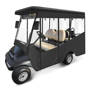 SANXIACAR Golf Cart Enclosure 4 Passenger for Club Car Precedent Extended Roof 4-Sided Clear Windows Full Roll-up Door Waterproof Transparent Driving Rain Cover Black photo 1
