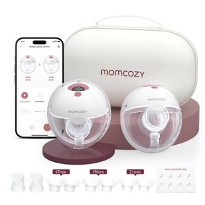 Momcozy M5 Smart APP Controlled Wearable Breast Pump, Hands-Free Wireless Electric Pump, 3 Modes 9 Suction Levels, BPA-Free, Portable Lightweight, 24mm Flange, 2-Pack Cozy Red photo 1