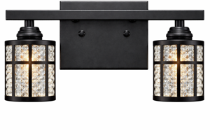Raimi Lighting 2-Light Black Crystal Vanity Light Modern Bathroom Wall Sconc photo 6