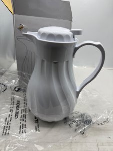 20 oz Beverage Server w/ Push Button Lid - Plastic, White photo 2