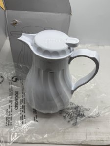 20 oz Beverage Server w/ Push Button Lid - Plastic, White photo 3