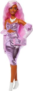 Barbie Deluxe Style Doll #1 in Glossy Pink Barbiecore Dress with Velvet Gloves  Pink Hair photo 5